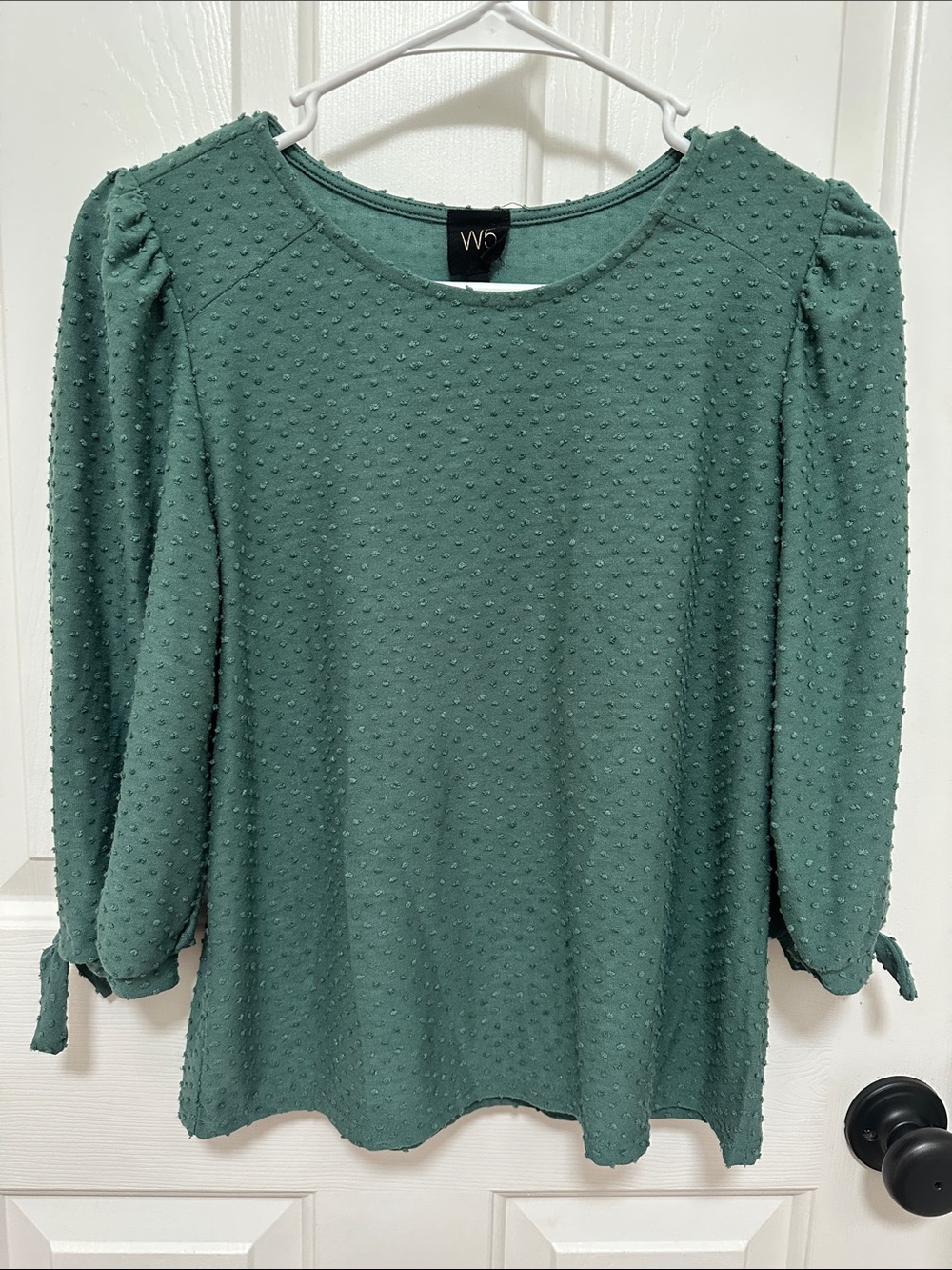 0202 W5 Green Textured Puff-Sleeve Women's Top small